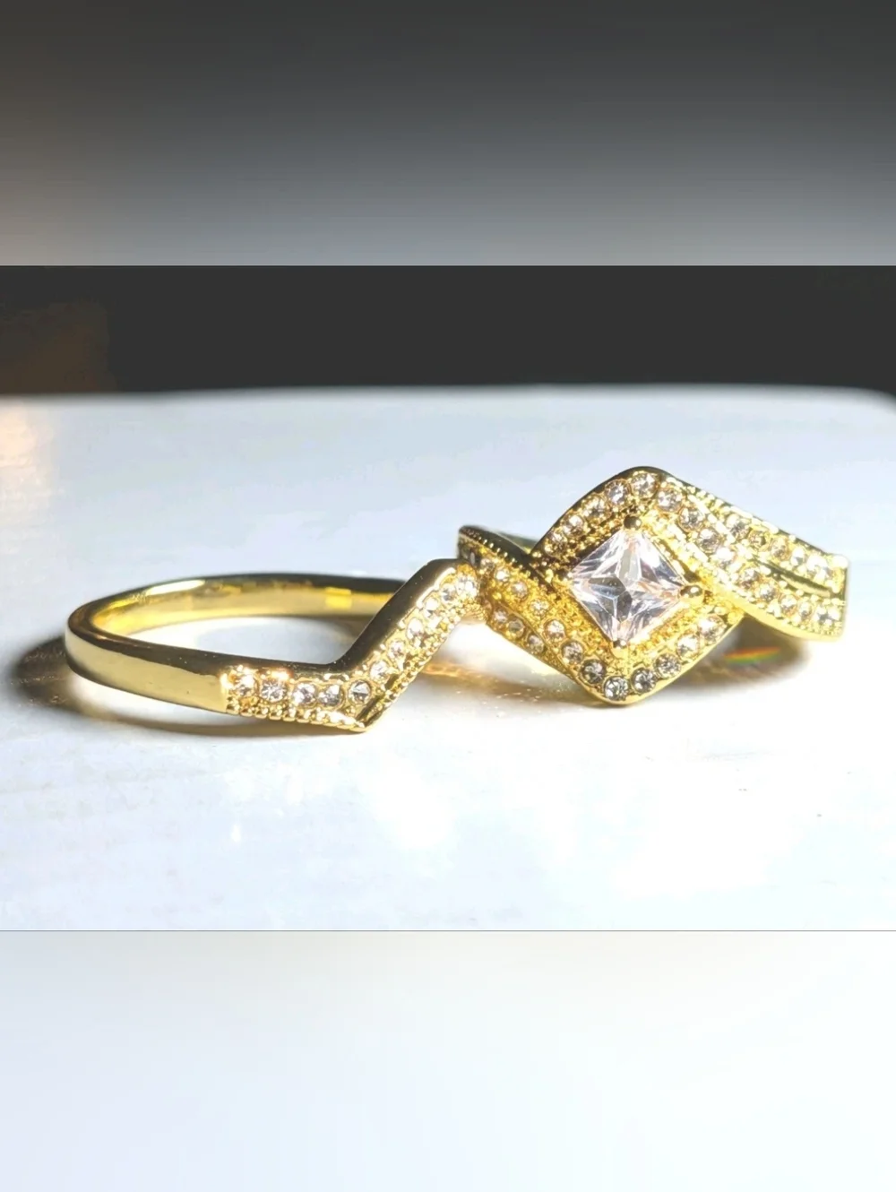 3Ct Lab-Created Diamond Engagement Bridal Ring Set 14K Yellow Gold Plated Sz 10